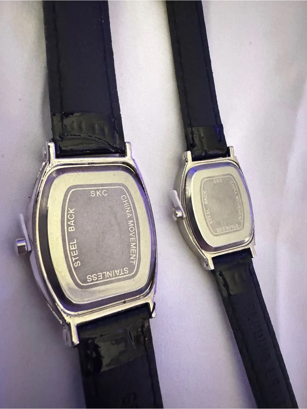 Classic Black Leather Strap His AND Hers Watches 2-for 1 with Silver-Tone Case